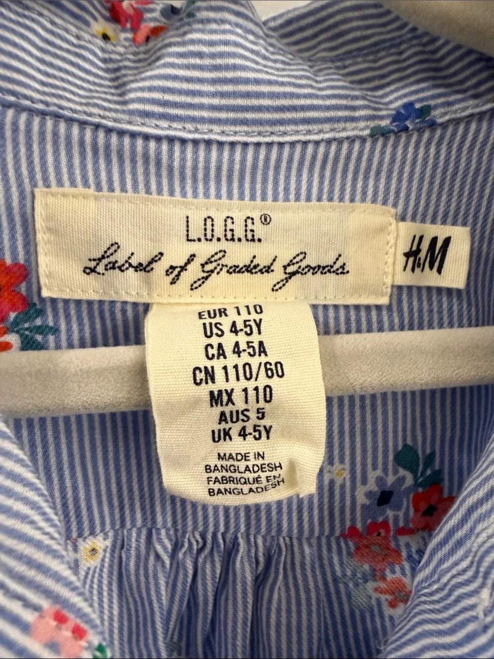 H&M Light Blue Striped Floral Tie-Waist Girls' Casual Dress